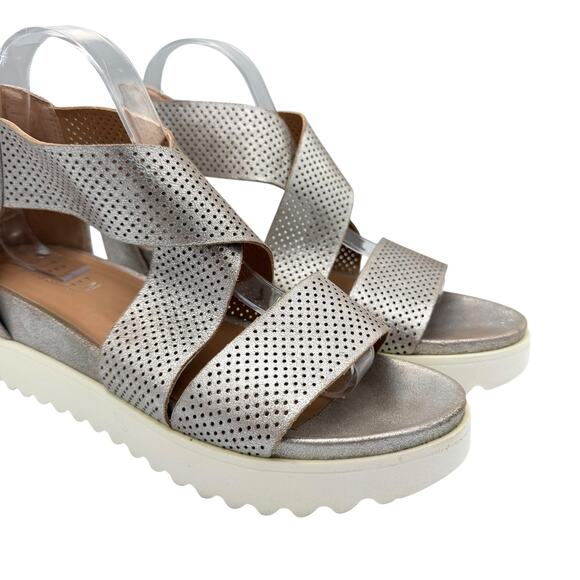 Steven Steve Madden Natural Comfort Klein Silver Leather Perforated Wedge Sandal - Picture 7 of 11